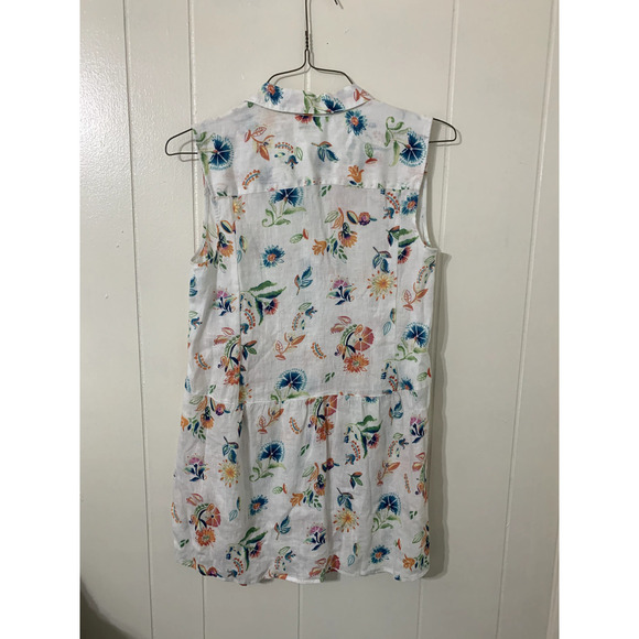 J Jill Love 100% Linen Size Med Sleeveless Floral Button Up Tunic Blouse Shirt - Picture 2 of 7